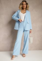 Niebieskie Spodnie Garniturowe High Waist Viviorea. Niebieskie jeansy Renee, m, bez wzorów, z jeansu, klasyczne, z podwyższonym stanem. W wyprzedaży za 75.99 zł.