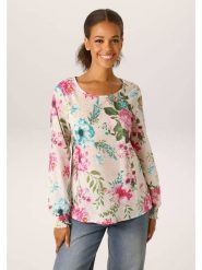 Aniston Bluzka w kolorze jasnoróżowo-zielonym rozmiar: 46. Różowe bluzki Aniston, bez wzorów, z bawełny, bez kołnierzyka, bez ramiączek. Za 130.99 zł.