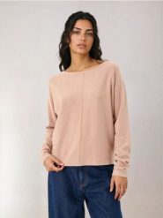 Sweter basic z ozdobnym przeszyciem z wiskozą - beżowy. Brązowe swetry Sinsay, l, bez wzorów, z wiskozy, bez ramiączek. Za 39.99 zł.