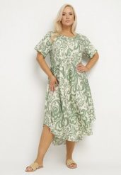 Zielona Rozkloszowana Sukienka z Wiskozy z Geometrycznym Wzorem Emisova. Zielone sukienki Born2be, na co dzień, xl, bez wzorów, z wiskozy, eleganckie, bez kołnierzyka, bez ramiączek, midi, rozkloszowane. W wyprzedaży za 67.99 zł.