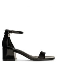 Nine West Sandały ERMINA FF-2308 Czarny. Czarne sandały Nine West, bez wzorów, ze skóry, bez obcasa, na słupku, bez zapięcia. Za 199.99 zł.