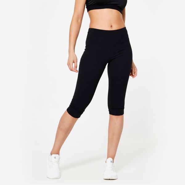 Krótkie legginsy fitness damskie Domyos slim. Czarne legginsy DOMYOS, bez wzorów, z bawełny, sportowe, długie. Za 39.99 zł.