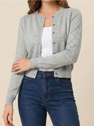 Klasyczny kardigan zapinany na guziki - szary. Szare swetry Sinsay, l, bez wzorów, klasyczne, bez ramiączek. Za 39.99 zł.