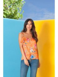 Bleu d'Azur Top "Valentina" w kolorze pomarańczowym rozmiar: 36. Pomarańczowe topy Bleu d'Azur, w ażurowe wzory, klasyczne, bez kołnierzyka, bez ramiączek. Za 90.45 zł.