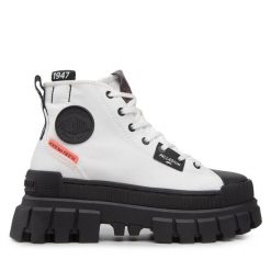 Trapery Palladium. Białe traperki Palladium, bez wzorów, bez obcasa, bez zapięcia. Za 569.99 zł.