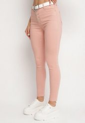 Różowe Spodnie Skinny Kyllienne. Czerwone jeansy Born2be, na wiosnę, m, bez wzorów, z jeansu, z podwyższonym stanem, długie. Za 99.99 zł.