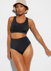 Figi bikini High Waist, z regulacją w pasie. Czarne bikini bonprix, bez wzorów. Za 97.99 zł.