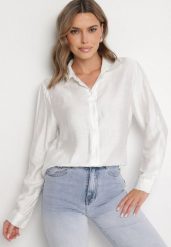 Biała Koszula Oversize z Rękawami z Możliwością Podpięcia Sorria. Białe koszule Born2be, m, bez wzorów, z jeansu, eleganckie, bez kołnierzyka, bez ramiączek. W wyprzedaży za 50.99 zł.