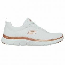 Obuwie Sportowe Damskie Skechers Mesh Lace-Up W Biały. Białe buty sportowe lifestyle Skechers, bez wzorów, z materiału, bez zapięcia, trekkingowe. Za 321.00 zł.
