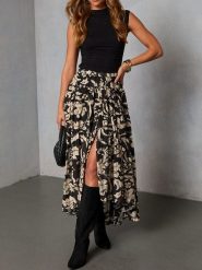 Milan Kiss Spódnica w kolorze czarno-kremowym rozmiar: XL. Czarne spódnice Milan Kiss, xl, bez wzorów, z wiskozy, midi. Za 165.99 zł.