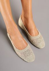 Złote Siateczkowe Balerinki Deovana. Żółte baleriny Born2be, bez wzorów, z jeansu, eleganckie, bez obcasa, bez zapięcia. Za 54.99 zł.