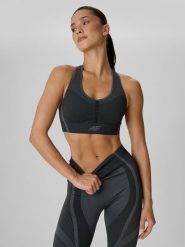 4F Biustonosz treningowy z niskim wsparciem damski - czarny M/L. Czarne biustonosze sportowe 4f, bez wzorów, ze skóry, na fitness i siłownię. Za 119.99 zł.