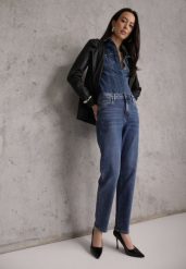 Niebieskie Jeansy z Dodatkiem Bawełny Typu Mom Fit Mastorea. Niebieskie jeansy Renee, bez wzorów, z bawełny, klasyczne, z podwyższonym stanem. Za 109.99 zł.