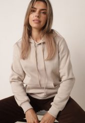Beżowa Bluza z Troczkami i Kapturem Sondos. Brązowe bluzy z kapturem Born2be, l, bez wzorów, z polaru, z kapturem, trekkingowe. Za 59.99 zł.