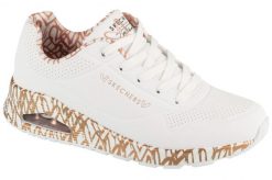 Buty sportowe Sneakersy damskie, Uno-Loving Love. Białe buty treningowe Skechers, bez wzorów, z materiału, przed kostkę, bez zapięcia, trekkingowe. Za 349.00 zł.
