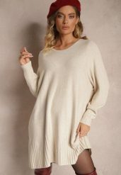 Jasnobeżowa Dzianinowa Sukienka z Wiskozą o Klasycznym Kroju Rinassa. Brązowe sukienki Renee, na co dzień, bez wzorów, z dzianiny, eleganckie, bez kołnierzyka, bez ramiączek, mini, proste. W wyprzedaży za 79.99 zł.