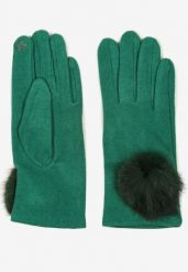 Zielone Rękawiczki z Bawełną i Ozdobnym Pomponem Sadelira. Zielone rękawiczki Born2be, bez wzorów, z bawełny, eleganckie. Za 14.99 zł.