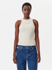 Calvin Klein Jeans Top Monologo J20J225301 Beżowy Slim Fit. Brązowe topy Calvin Klein Jeans, xxl, bez wzorów, z bawełny, bez kołnierzyka, bez ramiączek. Za 99.99 zł.