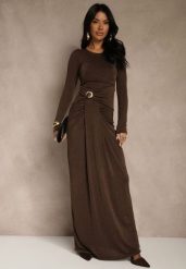 Brązowa Marszczona Sukienka Koktajlowa Zdobiona Aplikacją w Talii Siweda. Brązowe sukienki Renee, s, z aplikacjami, z futra, klasyczne, bez kołnierzyka, bez ramiączek, kopertowe. Za 169.99 zł.