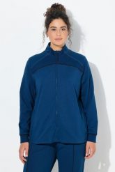 Damskie Bluza rozpinana wstawki prążkowane stójka długi rękaw. Niebieskie bluzy z kapturem Ulla Popken, plus size, bez wzorów, z bawełny, z kapturem, na jogę i pilates. Za 239.99 zł.