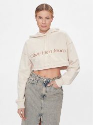 Calvin Klein Jeans Bluza Hero Monologo Short Hoodie J20J222540 Écru Regular Fit. Bluzy Calvin Klein Jeans, l, bez wzorów, z bawełny, bez ramiączek, bez kaptura. Za 379.99 zł.