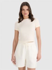 4F T-shirt slim z waflowej dzianiny damski - biały XL. Białe t-shirty 4f, xl, bez wzorów, z dzianiny, klasyczne, bez kołnierzyka, bez ramiączek. W wyprzedaży za 39.99 zł.