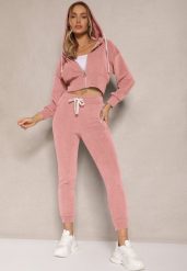 Różowy Komplet Dresowy z Bawełny Bluza z Kapturem i Spodnie Slim Inerisa. Czerwone bluzy Renee, l, z aplikacjami, z bawełny, z kapturem. W wyprzedaży za 111.99 zł.