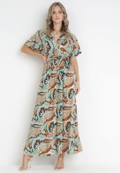 Zielono-Czarna Rozkloszowana Sukienka Maxi z Wiskozy Duslia. Zielone sukienki Born2be, l, bez wzorów, z materiału, bez kołnierzyka, bez ramiączek, maxi, rozkloszowane. W wyprzedaży za 69.99 zł.