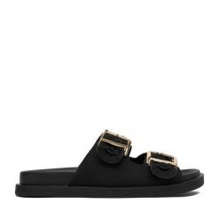 Klapki JENNY. Czarne klapki Jenny, bez wzorów, bez obcasa, bez zapięcia. Za 119.99 zł.