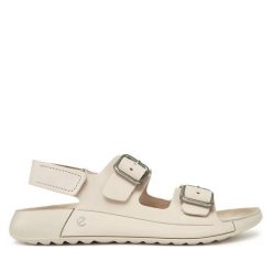 Sandały ECCO. Białe sandały ECCO, bez wzorów, bez obcasa, na płaskiej podeszwie, bez zapięcia. Za 529.99 zł.