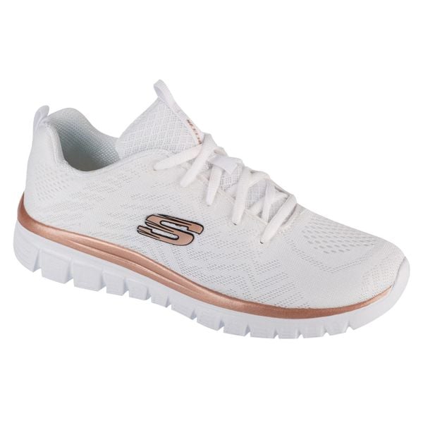 Buty do chodzenia damskie Skechers 12615WTRG. Białe buty treningowe Skechers, bez wzorów, z tkaniny, bez zapięcia, na fitness i siłownię, skechers sport. Za 199.99 zł.
