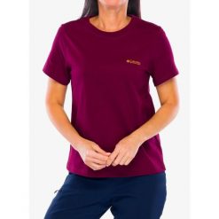 Koszulka bawełniana damska Columbia Rolling Bend Graphic. Czerwone t-shirty sportowe Columbia, bez wzorów, z bawełny, bez ramiączek. Za 112.99 zł.