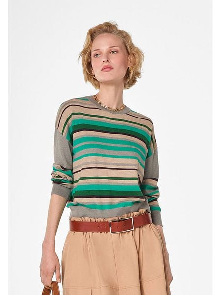 Rodier Sweter w kolorze zielono-beżowym rozmiar: S. Brązowe swetry Rodier, s, bez wzorów, klasyczne, bez ramiączek. Za 196.24 zł.