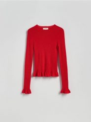 Sweter z dodatkiem wełny - czerwony. Czerwone swetry Reserved, l, bez wzorów, z dzianiny, bez ramiączek. W wyprzedaży za 99.99 zł.