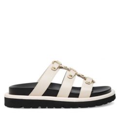 Klapki Badura. Białe klapki Badura, bez wzorów, bez obcasa, bez zapięcia. Za 229.99 zł.