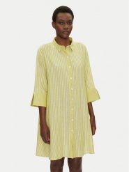 Iconique Sukienka koszulowa IC25-026 Zielony Relaxed Fit. Zielone sukienki Iconique, m, bez wzorów, ze lnu, bez kołnierzyka, bez ramiączek, koszulowe. Za 249.99 zł.