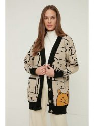 Trendyol Kardigan w kolorze beżowo-czarno-pomarańczowym rozmiar: S/M. Brązowe swetry Trendyol, m, bez wzorów, ze splotem, bez ramiączek. Za 113.36 zł.