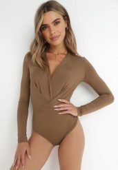 Brązowe Body Candletree. Brązowe body i gorsety Born2be, z aplikacjami, z jeansu, bez ramiączek. Za 49.99 zł.