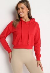 Czerwona Bluza z Dodatkiem Bawełny z Kapturem Wykończona Ściągaczami Evista. Czerwone bluzy Born2be, l, bez wzorów, z bawełny, z kapturem. W wyprzedaży za 29.74 zł.