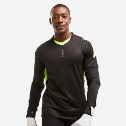 Bluza bramkarska dla dorosłych Kipsta F500. Czarne bluzy bez kaptura KIPSTA, l, bez wzorów, z elastanu, bez kaptura, do piłki nożnej. W wyprzedaży za 59.99 zł.