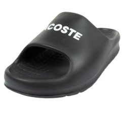 Klapki Damskie Serve. Czarne klapki Lacoste, bez wzorów, bez obcasa, bez zapięcia. Za 313.99 zł.