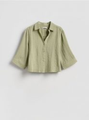 Koszula z wiskozą - jasnozielony. Zielone koszule Reserved, l, bez wzorów, z tkaniny, bez kołnierzyka, bez ramiączek. Za 99.99 zł.