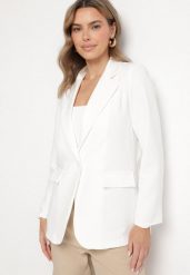 Biała Marynarka Jednorzędowa ze Wzorem Pasków Viviella. Białe marynarki i żakiety Born2be, l, bez wzorów, z jeansu, eleganckie, bez ramiączek. W wyprzedaży za 101.99 zł.
