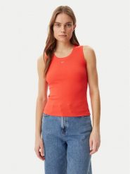 Tommy Jeans Top Essential DW0DW20673 Pomarańczowy Slim Fit. Brązowe topy Tommy Jeans, xs, bez wzorów, z bawełny, bez kołnierzyka, bez ramiączek. Za 89.99 zł.