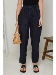 Rodier Lin Lniane spodnie w kolorze granatowym rozmiar: XL/XXL. Niebieskie spodnie materiałowe Rodier Lin, bez wzorów, ze lnu. Za 110.55 zł.