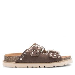 Klapki JENNY. Brązowe klapki Jenny, bez wzorów, bez obcasa, bez zapięcia. Za 129.99 zł.