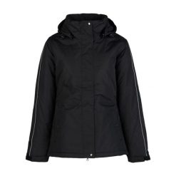 Damska kurtka puchowa Horze Cheyenne. Czarne kurtki HORZE, na zimę, bez wzorów, z materiału, eleganckie, bez kaptura. Za 358.65 zł.