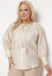 Beżowa Koszula Wiskozowa z Guzikami Ozdobnymi i Troczkami Aulina. Brązowe koszule Born2be, l, bez wzorów, z jeansu, biznesowe, bez kołnierzyka, bez ramiączek. Za 49.99 zł.