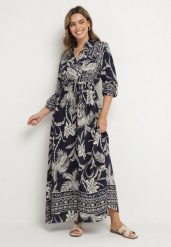 Niebieska Sukienka Koszulowa Ozdobiona Egzotycznym Wzorem z Wiskozy Merasitia. Niebieskie sukienki Born2be, na co dzień, l, z aplikacjami, z jeansu, eleganckie, bez kołnierzyka, bez ramiączek, maxi, koszulowe. W wyprzedaży za 101.99 zł.