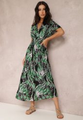 Zielona Sukienka Amarhiore. Zielone sukienki Renee, na imprezę, l, z aplikacjami, bez kołnierzyka, bez ramiączek, midi, kopertowe. W wyprzedaży za 39.99 zł.